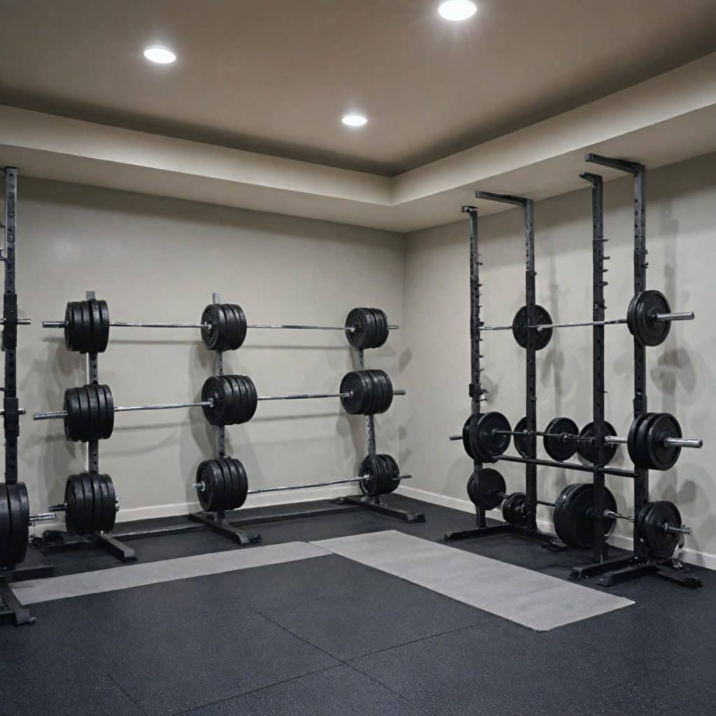 Basement gym illuminated by artificial LED-light