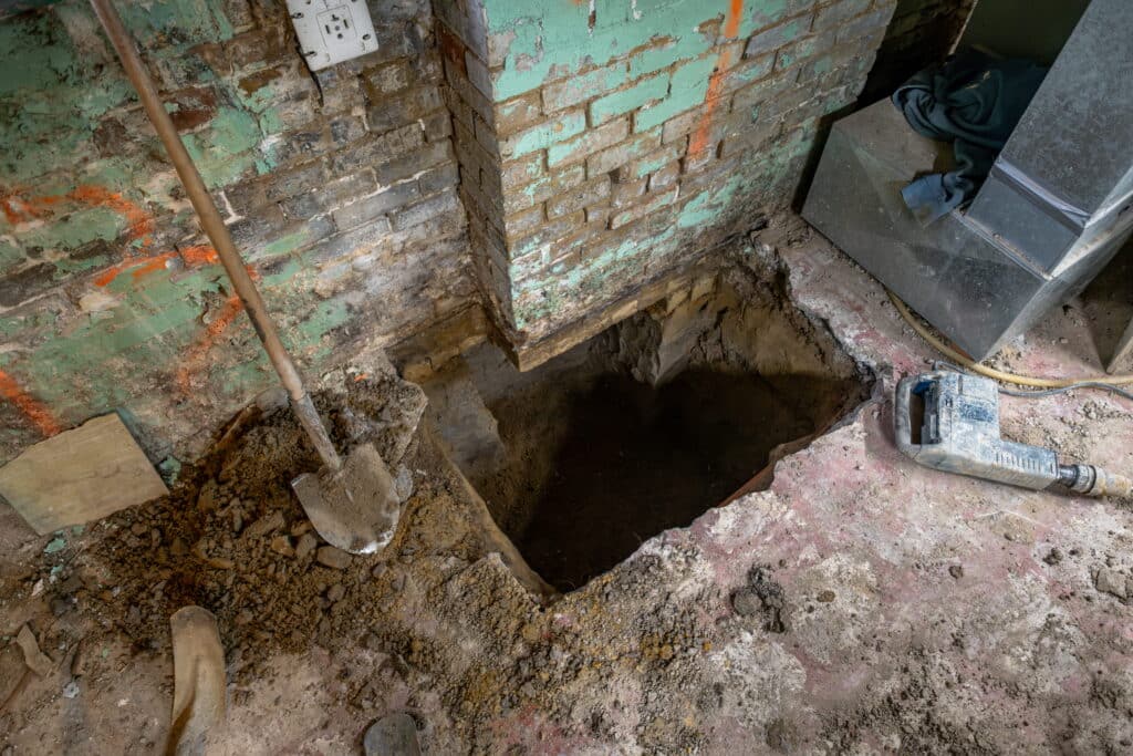 Excavation in basement for repairs.